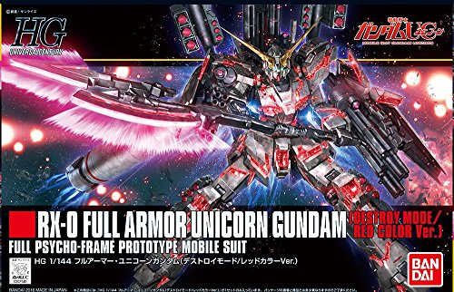 Bandai Hobby HGUC Full Armor Destroy Mode/Red Version Gundam Unicorn Model Kit (1/144 Scale), Multicolor, 8