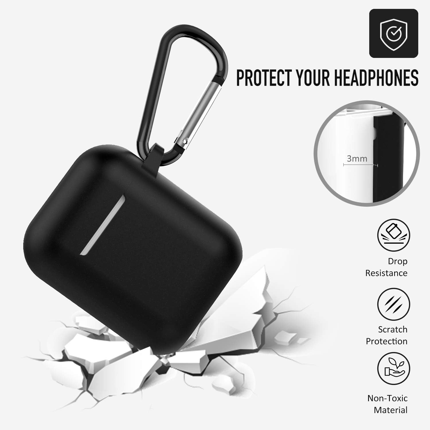 Cheap Coffea Protective Silicone Case with Keychain for Apple AirPods 1 & 2 (Front LED Not Visible) (Black) Discount Coffea Protective Silicone Case with Keychain for Apple AirPods 1 & 2 (Front LED Not Visible) (Black)