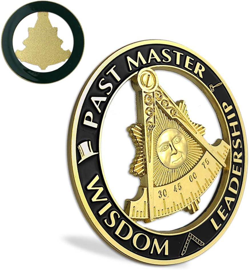 Past Master Masonic Car Emblem Black & Golden Mason Auto Decal