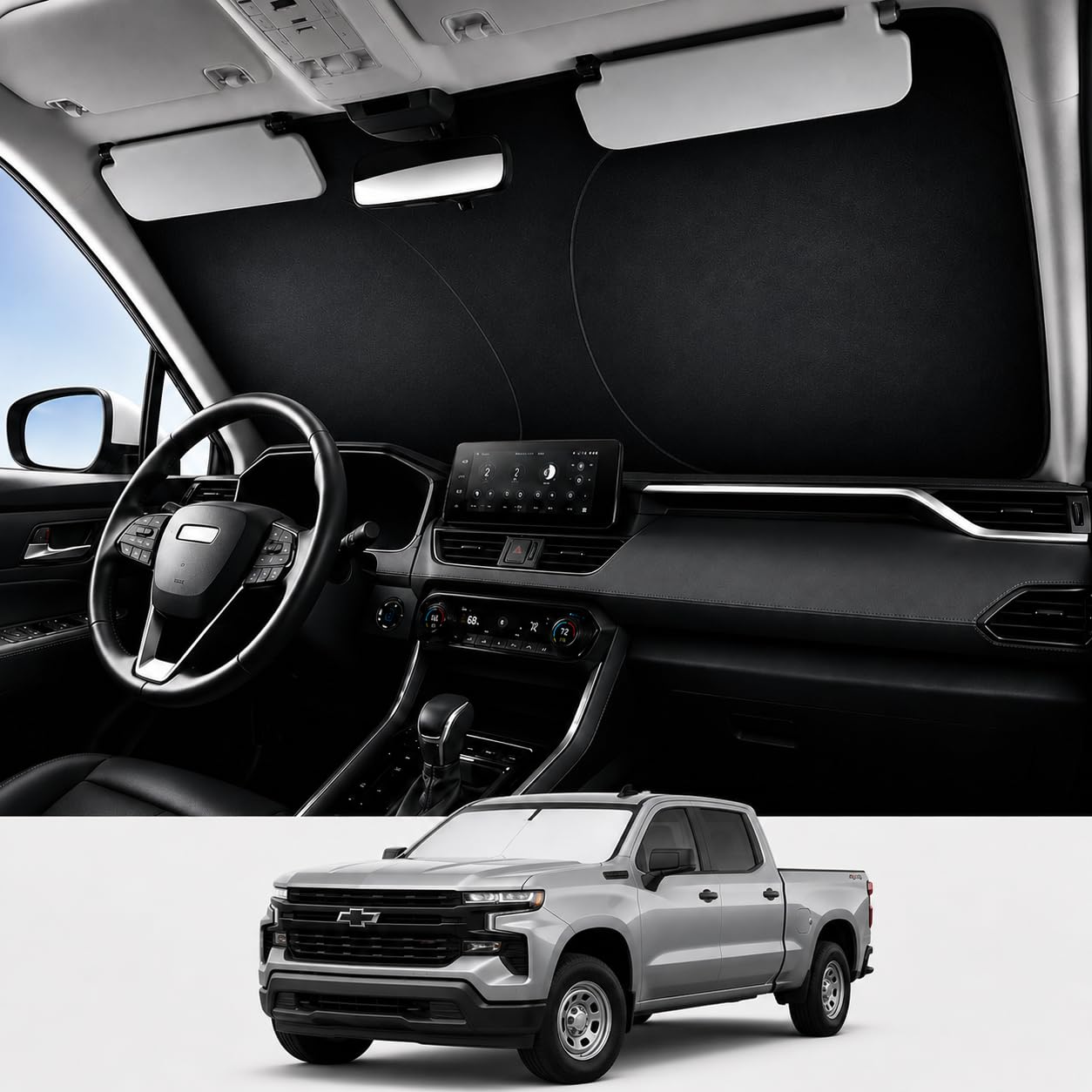 Proadsy Custom Fit Car Windshield Sun Shade for 2019-2026 Chevy Silverado
