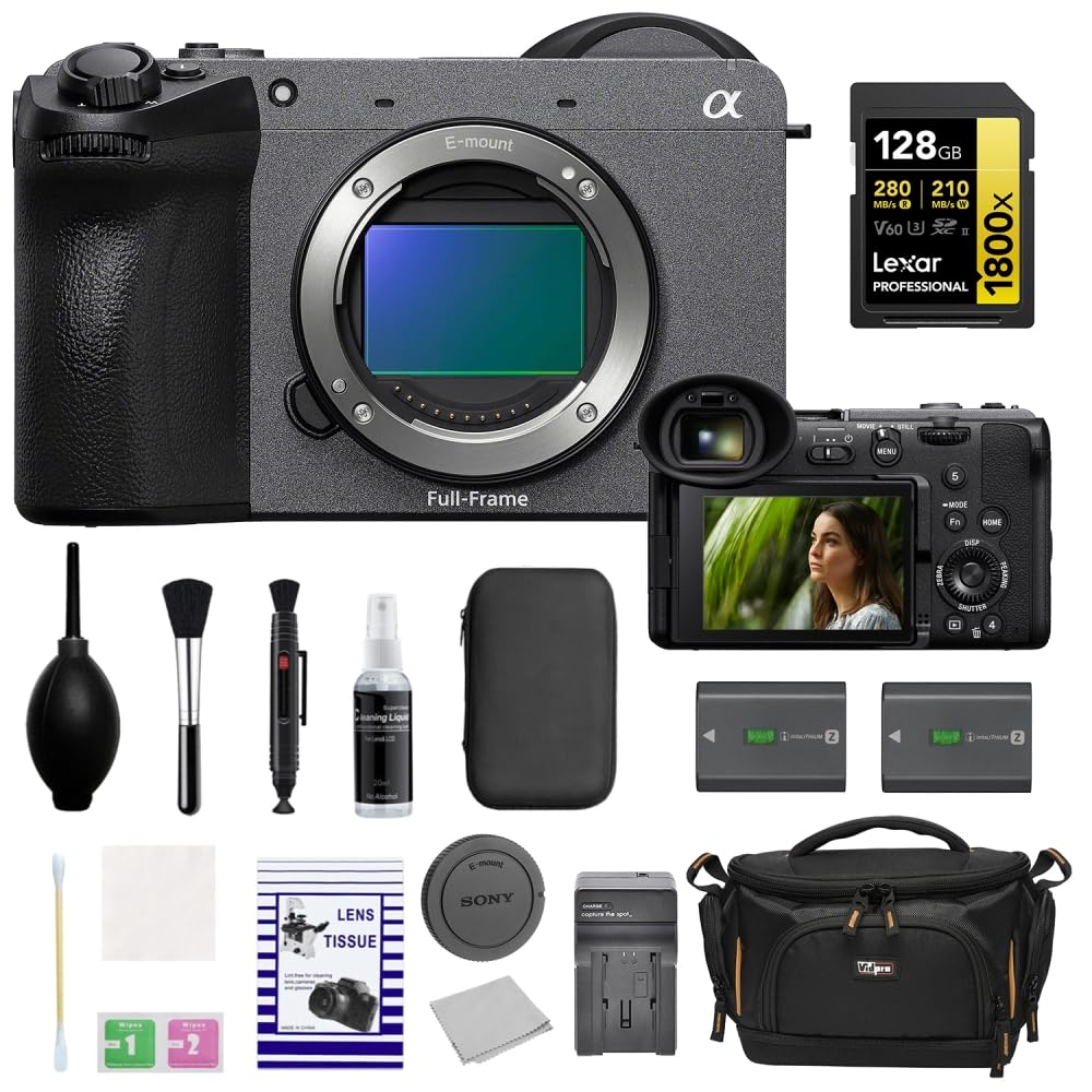 Sony FX2 Digital Cinema Camera with 128GB Professional UHS-II SDXC Card + Extra Battery + Charger + Cleaning Kit + Camera Bag + Cloth (7 Items)