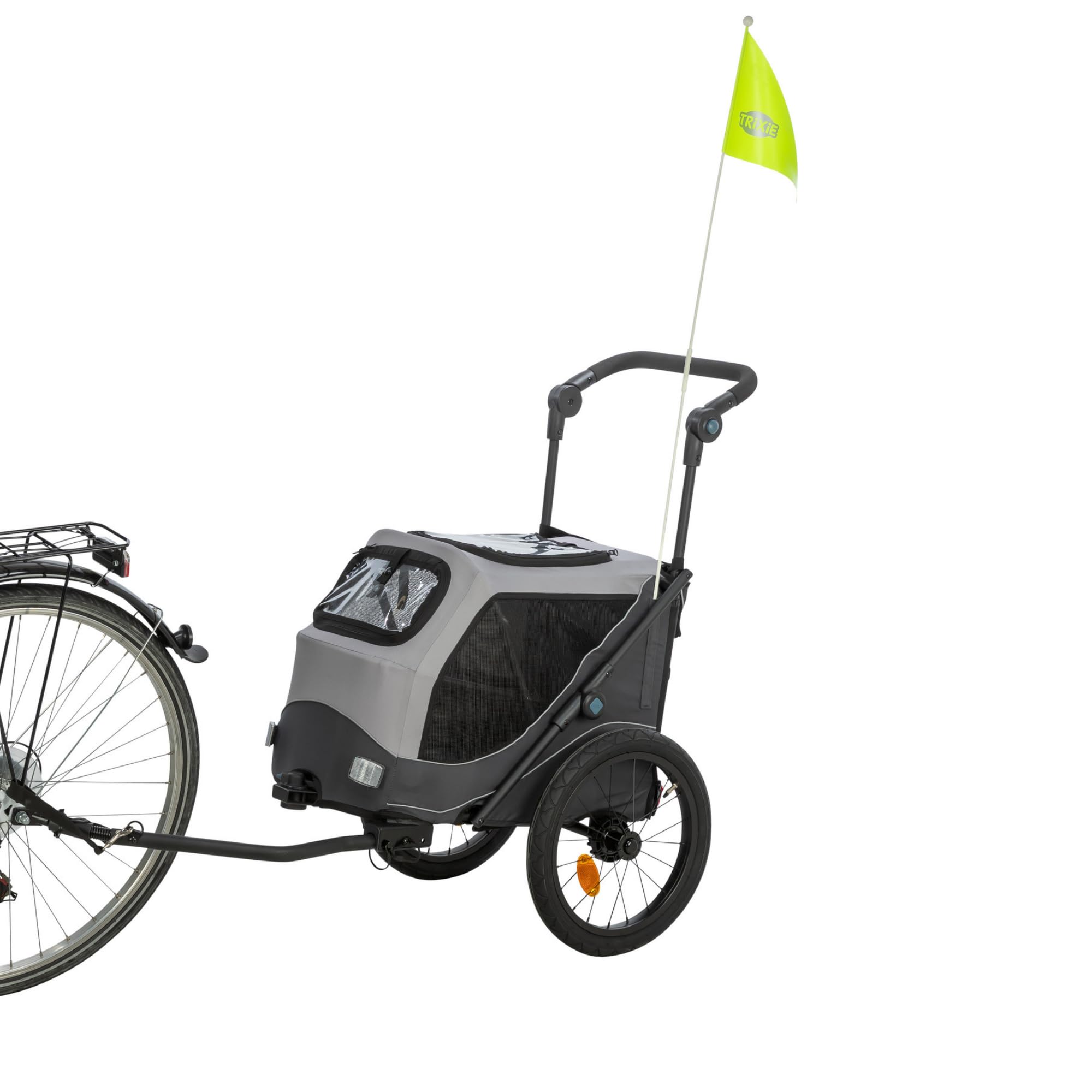 Trixie remorque vélo pour Chien 40 x 40 x 60 cm Jusqu’à 15 kg – remorque vélo réfléchissante avec Fonction de Pliage Rapide – avec Coussin et Laisse intégrés