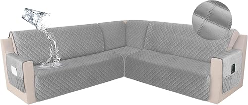 Miniatura 46 de HDCAXKJ Funda impermeable para sofá modular esquinero, de terciopelo en forma de L, para mascotas y perros, suave, resistente, en forma de U, juego