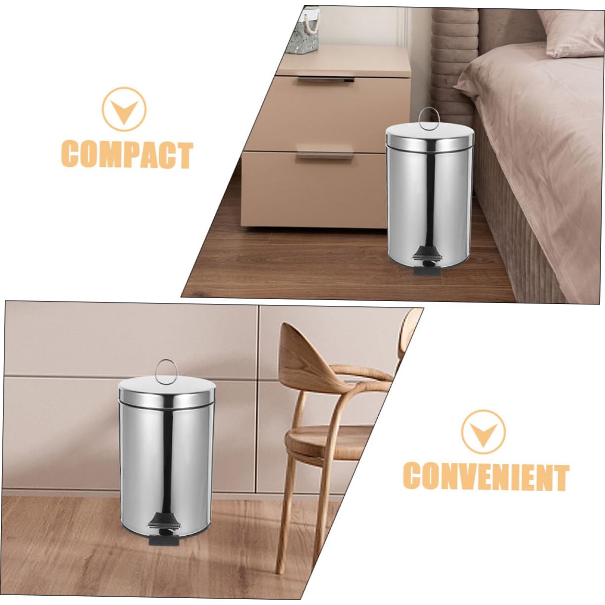 PRETYZOOM Edelstahl Mülleimer 5l mit Deckel und Tretmechanismus Kompakter und Robuster Abfalleimer für Badezimmer und Toilette Geräuscharm und Platzsparend