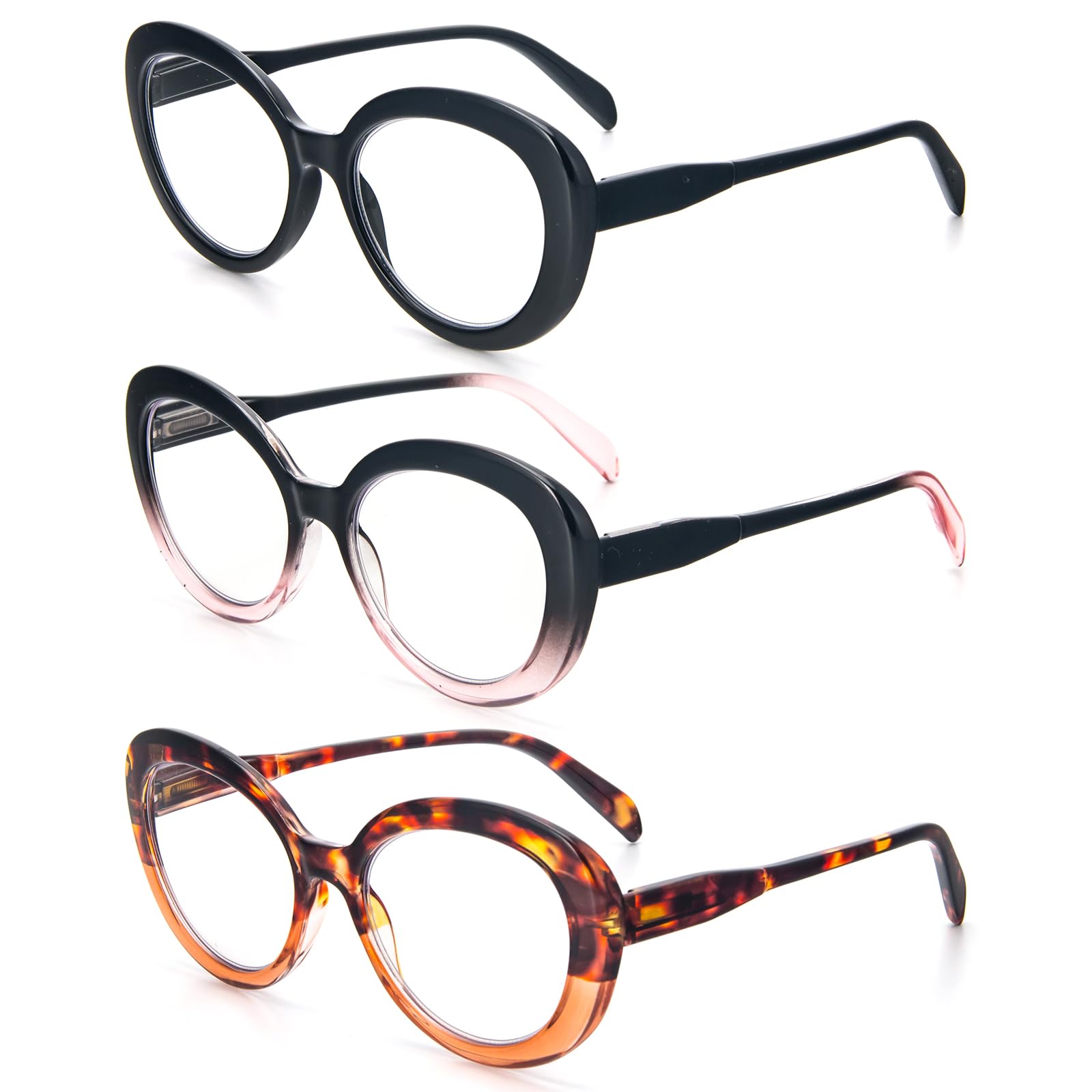 KoKoBin 3 confezioni di occhiali da lettura da donna vintage oversized, lettore di anti-luce blu computer alla moda (3 Pacco, 3.5)