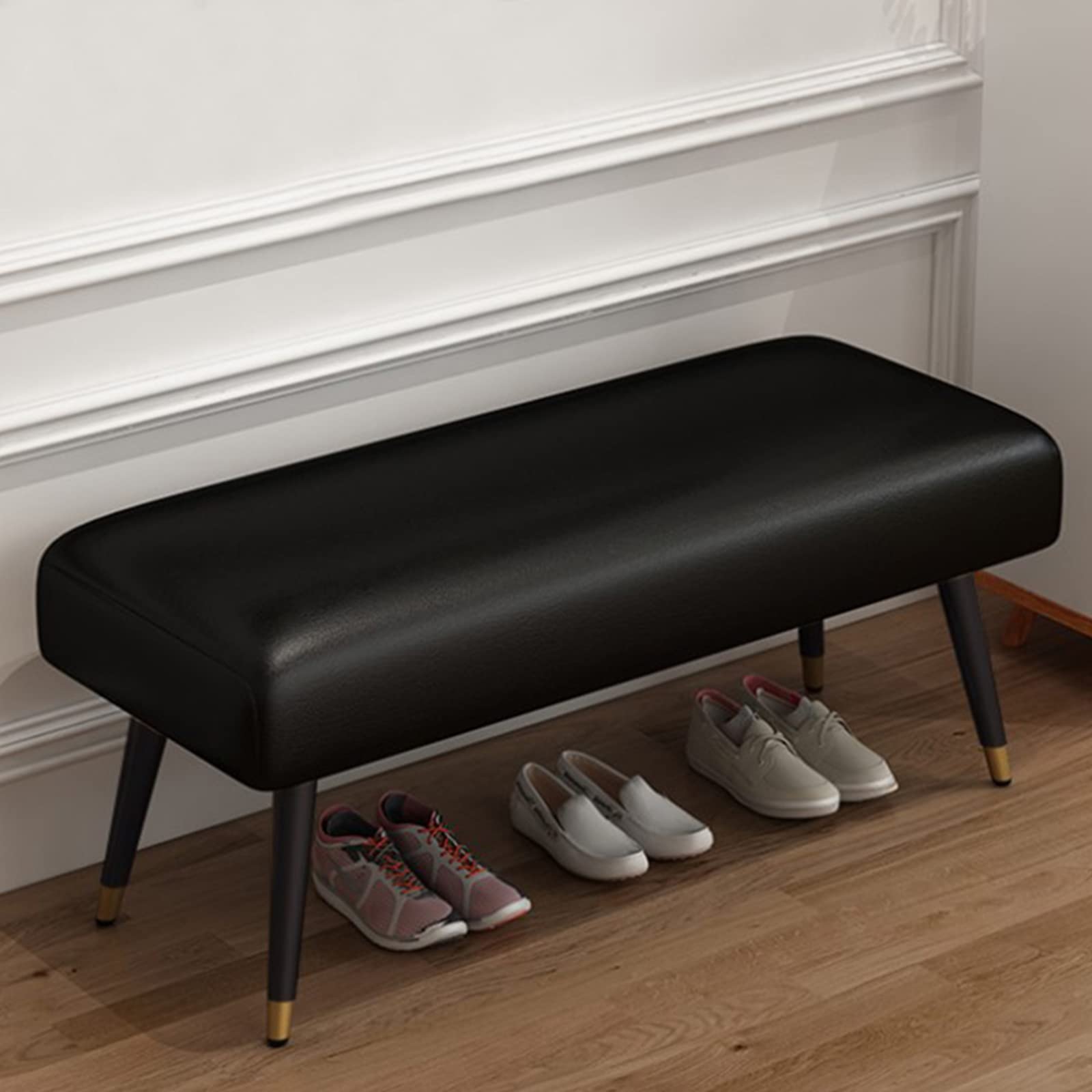 Repose-Pieds Ottoman en Cuir Noir 100cm - Banc à Chaussures Chambre et Salon