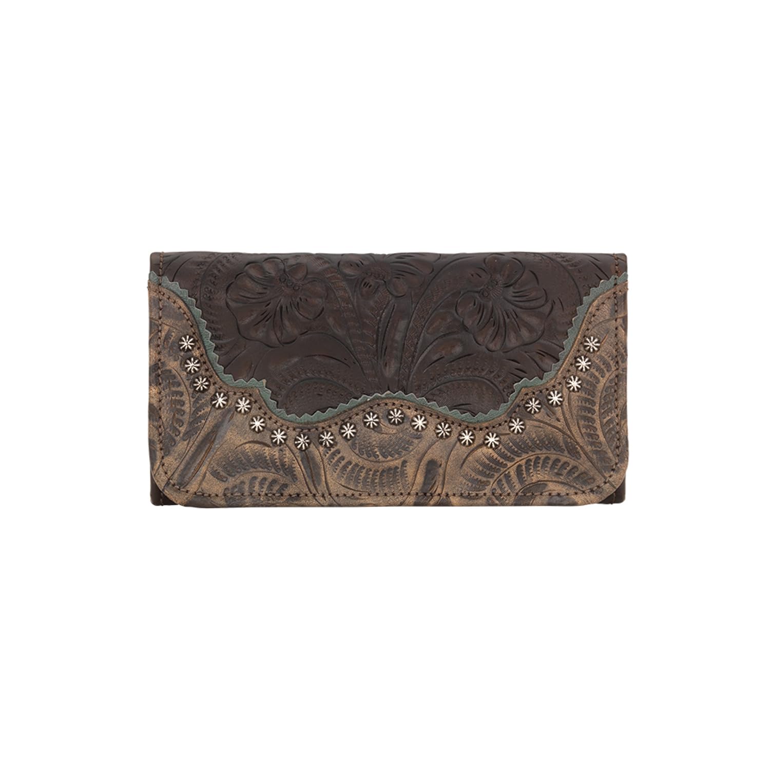 American West Leather Women's Saddle Ridge Tri-Fold Wallet (Chocolate)
