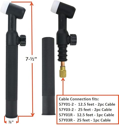 Miniatura 5 de SÜA - Cuerpo de cabeza de antorcha TIG serie 17 - Cabeza flexible - 150 amperios - Refrigerado por aire - Modelo WP-17F