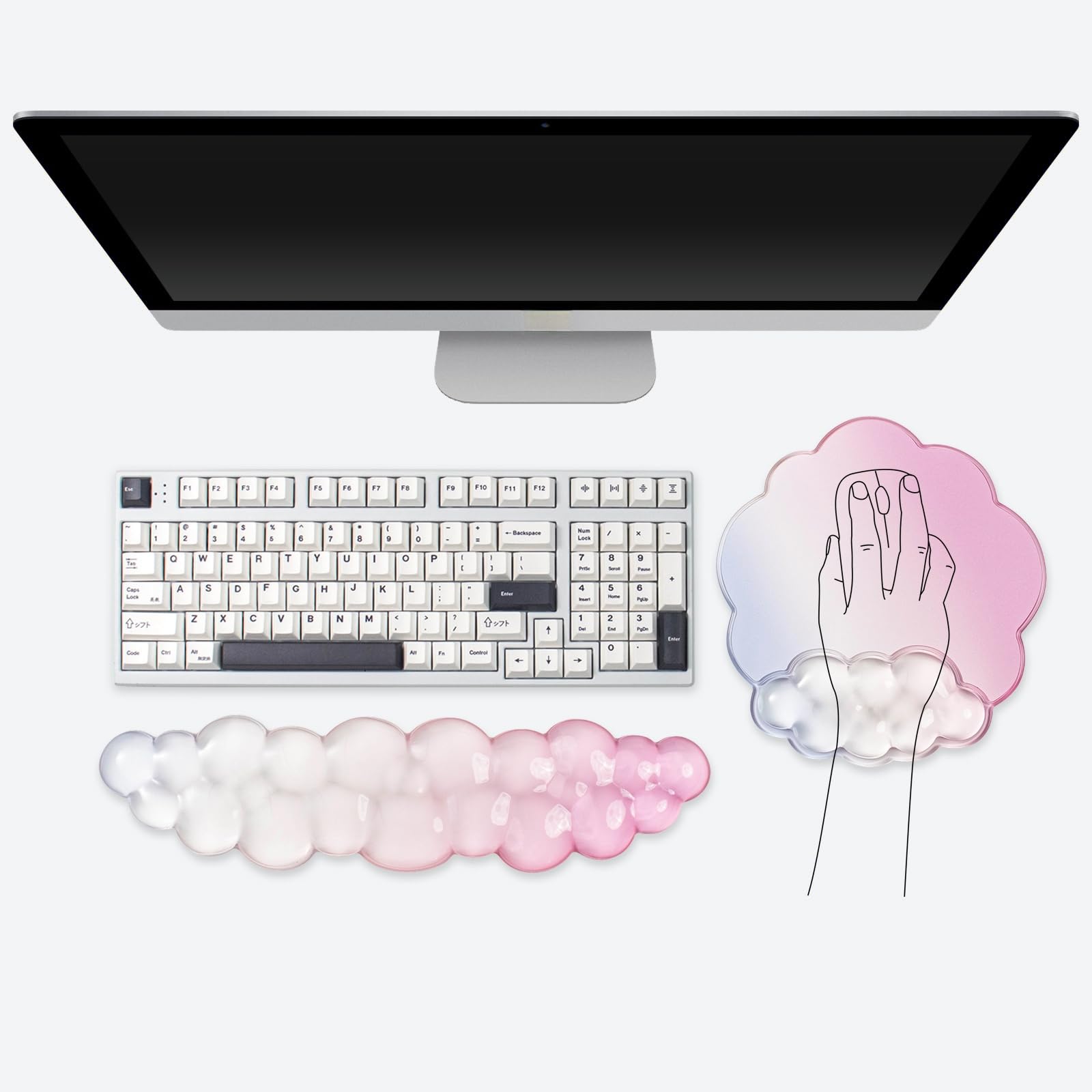 Gel Wrist Rest and Cloud Mouse Pad Support for Keyboard and Mouse - Ergonomic Pink Keyboard Wrist Pad