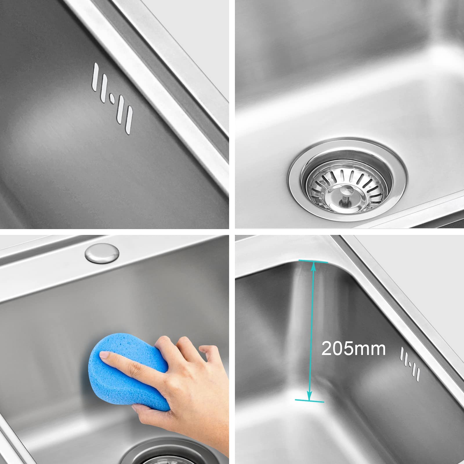 JASSFERRY Lavello da cucina Vasca singola in Acciaio Inox Spazzolato, incasso Lavandino, con set di rifiuti