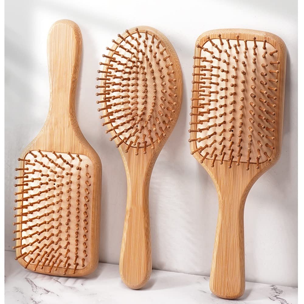 Cepillo for el cabello, peines de bambú de madera natural (rectángulo + ovalado) Cerdas de bambú Cepillo for desenredar el cabello for mujeres, hombres Reduce el encrespamiento, masajea el cuero cabel