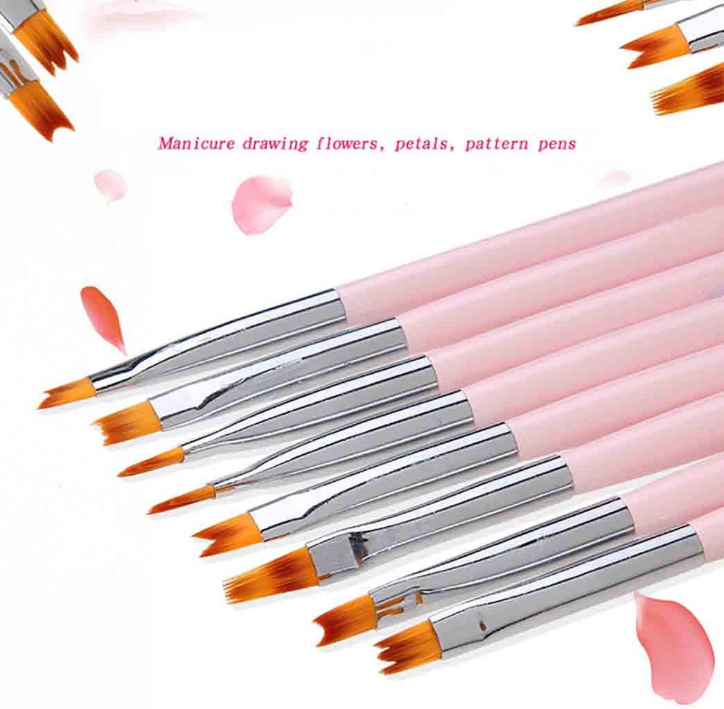 8Pcs 3D Nail Art Brush, Gradient Acrylic Painting Brush Set Poly Kit Gel DIY Flower Drawing Pen Purple Handle Manicure Nail Art Polish Brush Tool for Girls