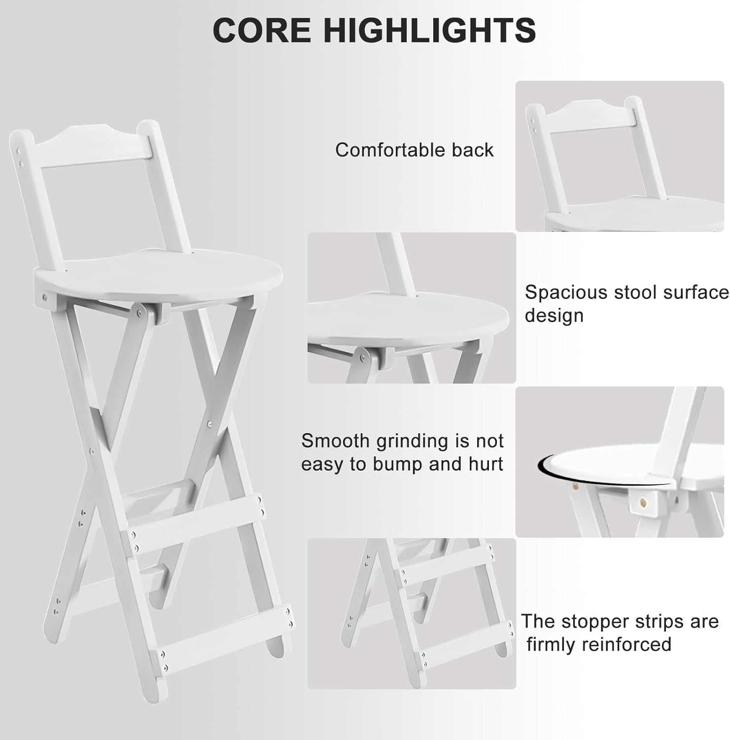 Folding Bar Stool Kitchen24 inch Folding Kitchen Counter Chair Portable Wooden Bar Stool Outdoor Shop Kitchen Restaurant Coffee Stool 1 (White)