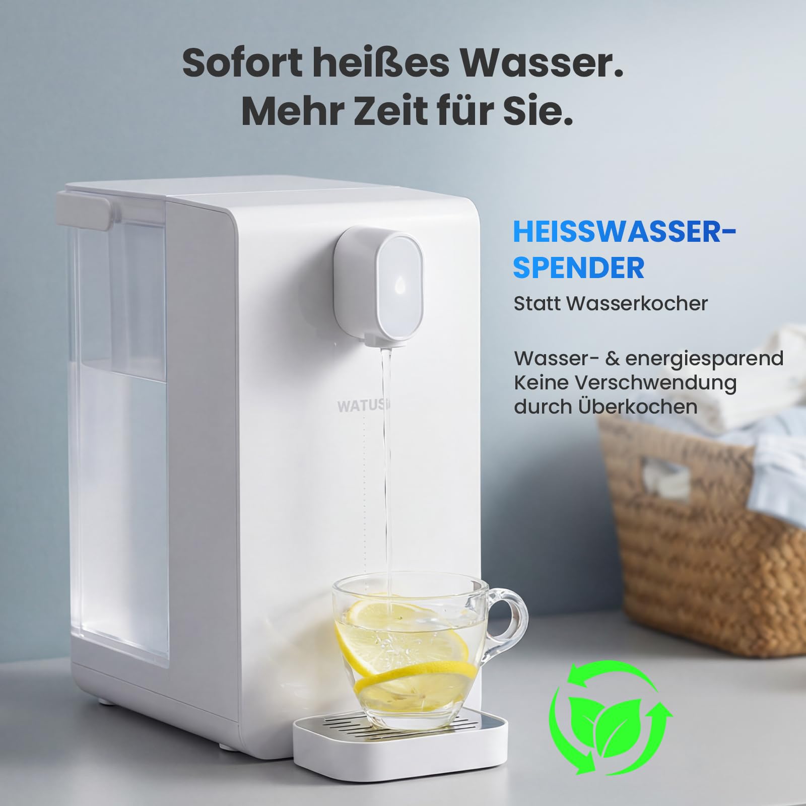 Heißwasserspender, heißes Wasser in Sekunden, Wasserspender mit Filterung und Heizung, enthält 3 Filterpatronen. Filtern Sie Wasser, um Kalk, Chlor,Blei und Kupfer im Leitungswasser zu reduziere
