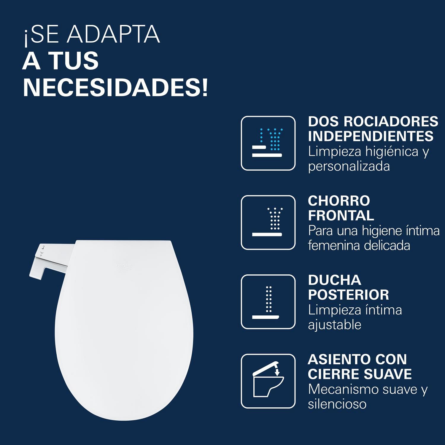 GROHE BAU Ceramic Asiento de bidé manual con tapa, ambos con caída amortiguada (asiento Duroplast, sin electricidad, 2 brazos autolimpiables, toma de agua 3/8"), 39648SH0