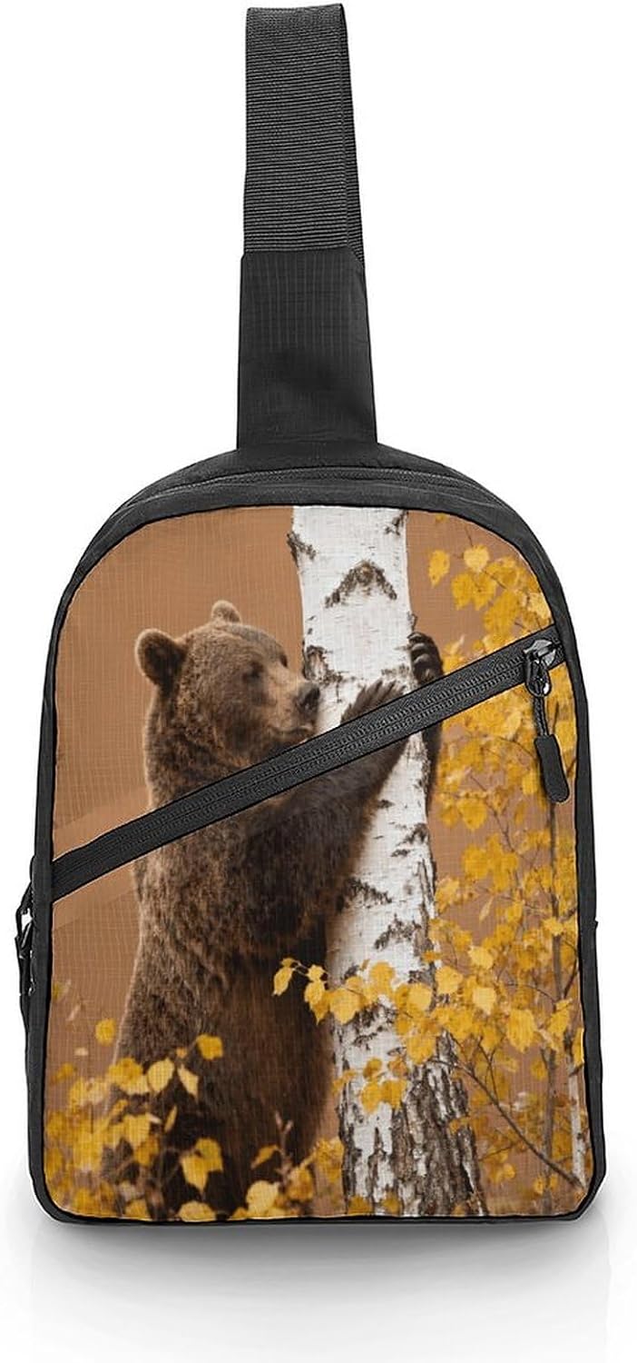 Brown Bear by Birch Tree Crossbody Backpack Sling Bag