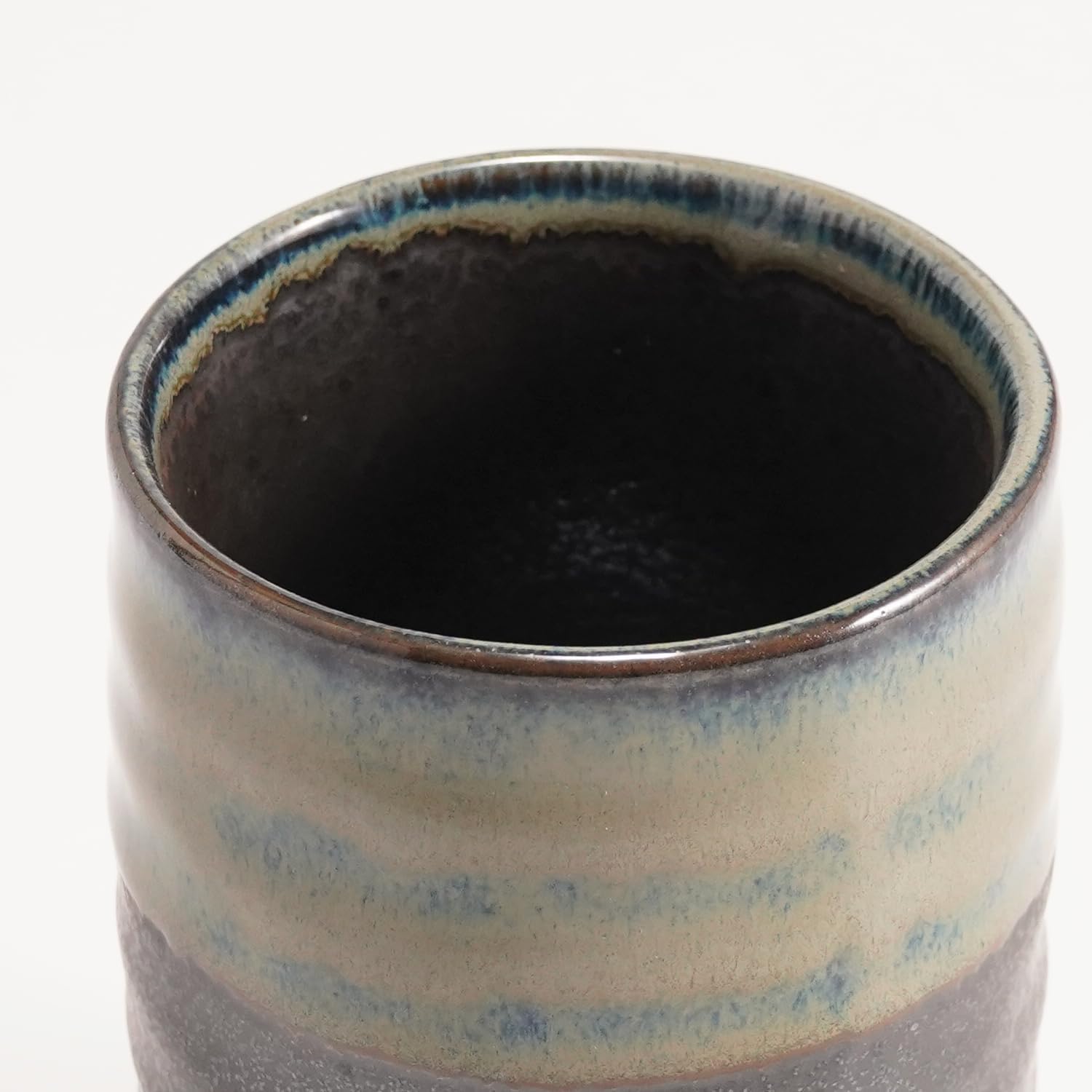 Mino Ware Japanese Yunomi Tea Cup 12.5 fl oz | Handmade Ceramic Cup for Green Tea, Coffee, or Everyday Use | Traditional Pottery from Japan | Dishwasher and Microwave Safe (Blue line)