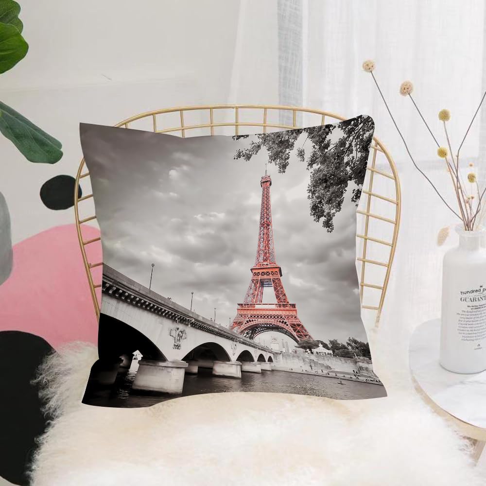 Hyosxw Paris City Decor, Eiffel Tower Bridge Capita - A1 Cushion Cover,Throw Pillow Case Home Decorative For Living Room Bedroom Sofa Chair 18X18 Inch,Paris City Decor, Eiffel Tower Bridge Capital City Cloudscape Monocr,Pillowcase 45X45cm