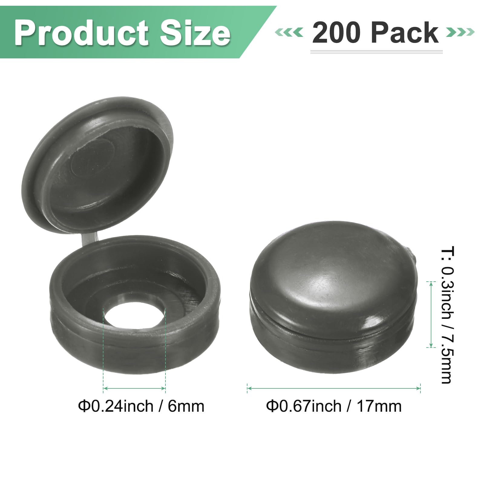 M METERXITY 200-Pack Plastic Hinged Screw Cover Caps, 6mm Shutter Screws with Caps, Fold Snap Washer Covers - Image 2