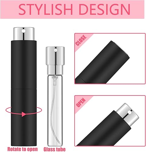Miniatura 3 de KOIBITO Mini atomizador de perfume portátil de 0.3 fl oz4 piezas, pulverizador vacío recargable para viajes, operación con una sola mano, posible