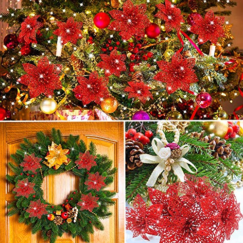 image for Hamiggaa 30 Pieces Christmas Poinsettia Flower Decoration Artificial C