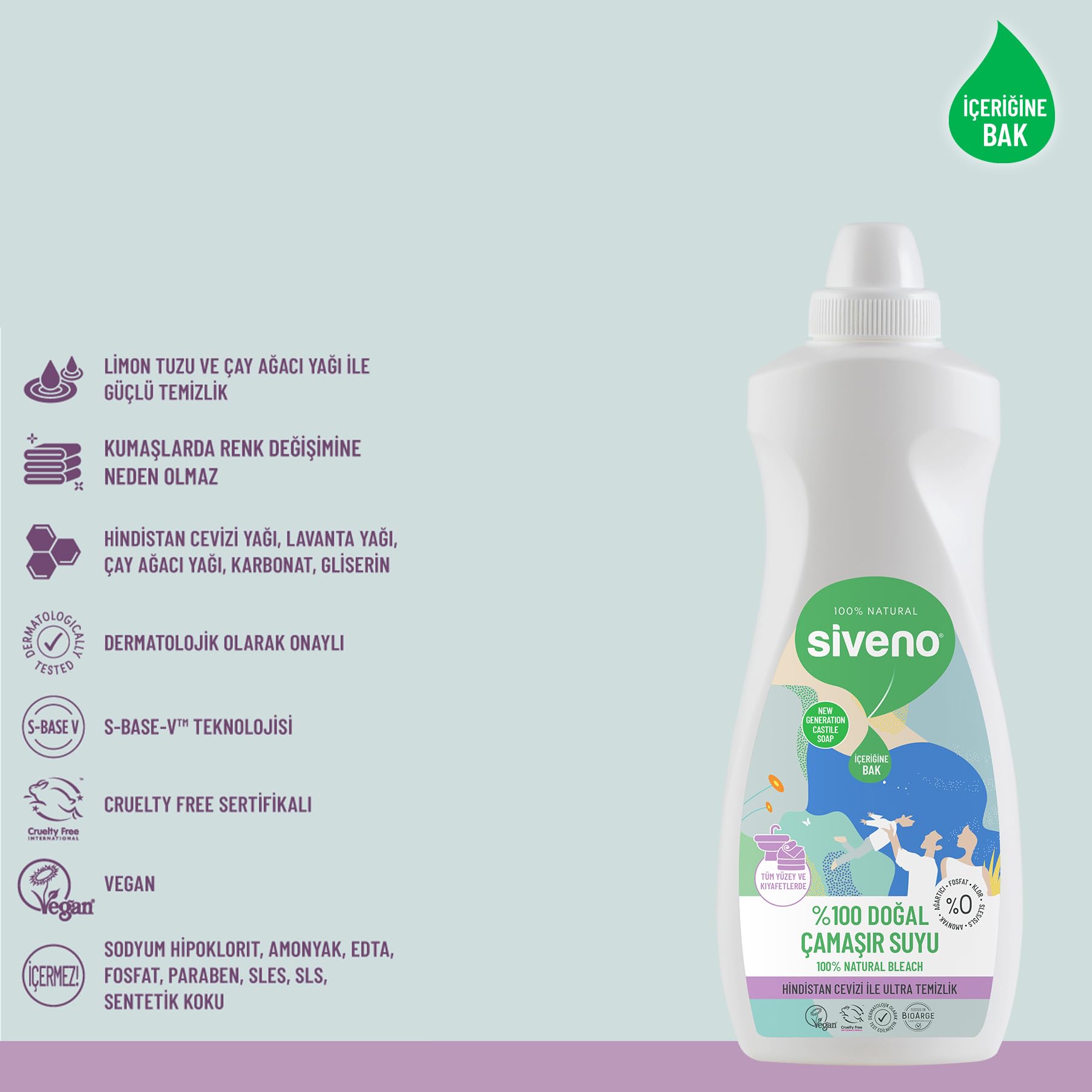 Siveno%100 Doğal Çamaşır Suyu Bitkisel Lavanta Çay Ağacı Tüm Yüzey Ve Kumaşlarda 700 ml