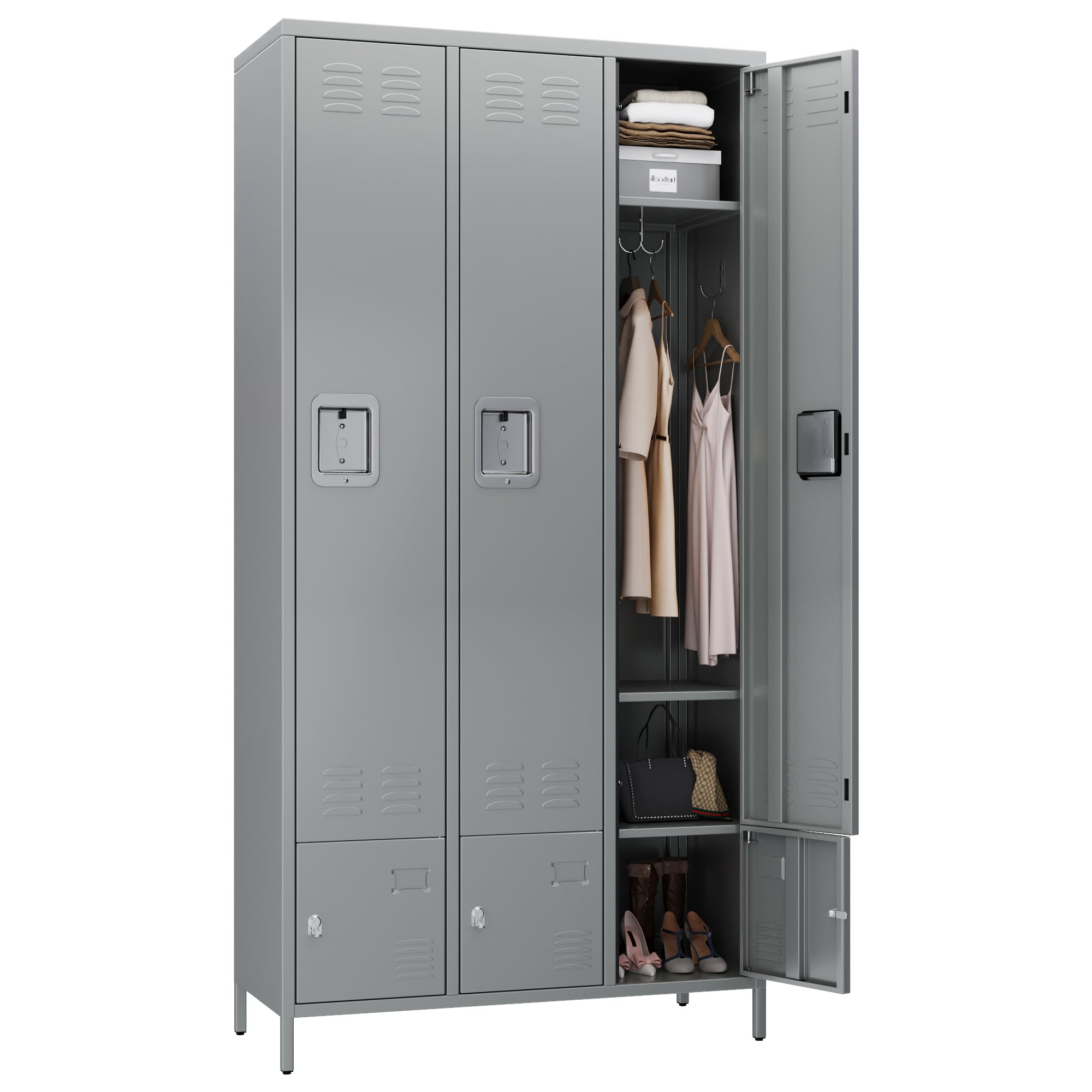 METALYEYE Metal Storage Lockers for Employees, Steel Combination Locker Cabinet with 6 Door Lockable,Industrial Storage Locker Cabinet for Gym,School,Office,Assembly Required,(Light Gray,6 Doors)
