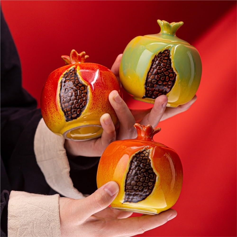Tea Coffee Sugar Canisters Kreative Granatapfel Kleine Teedose Keramik Versiegelt Dose Tee Vorratsbehälter Dose Tee-Set Doppel Dose Geschenkbox Set Küchendosen (A)