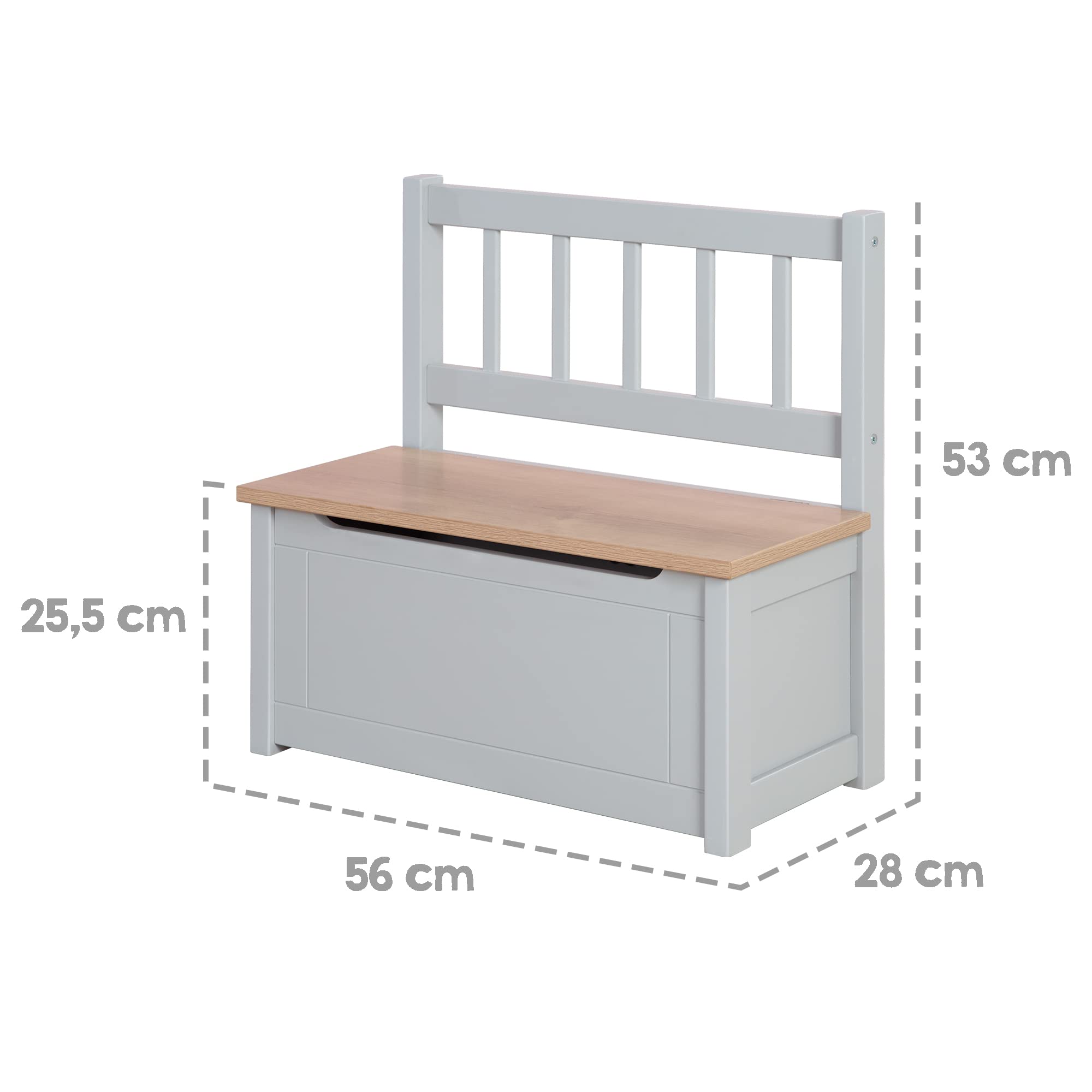 roba Kindertruhenbank Woody - Spielzeugtruhe in Holz Natur & Taupe lackiert - Kinderbank mit Deckelbremse & beschichteter Oberfläche