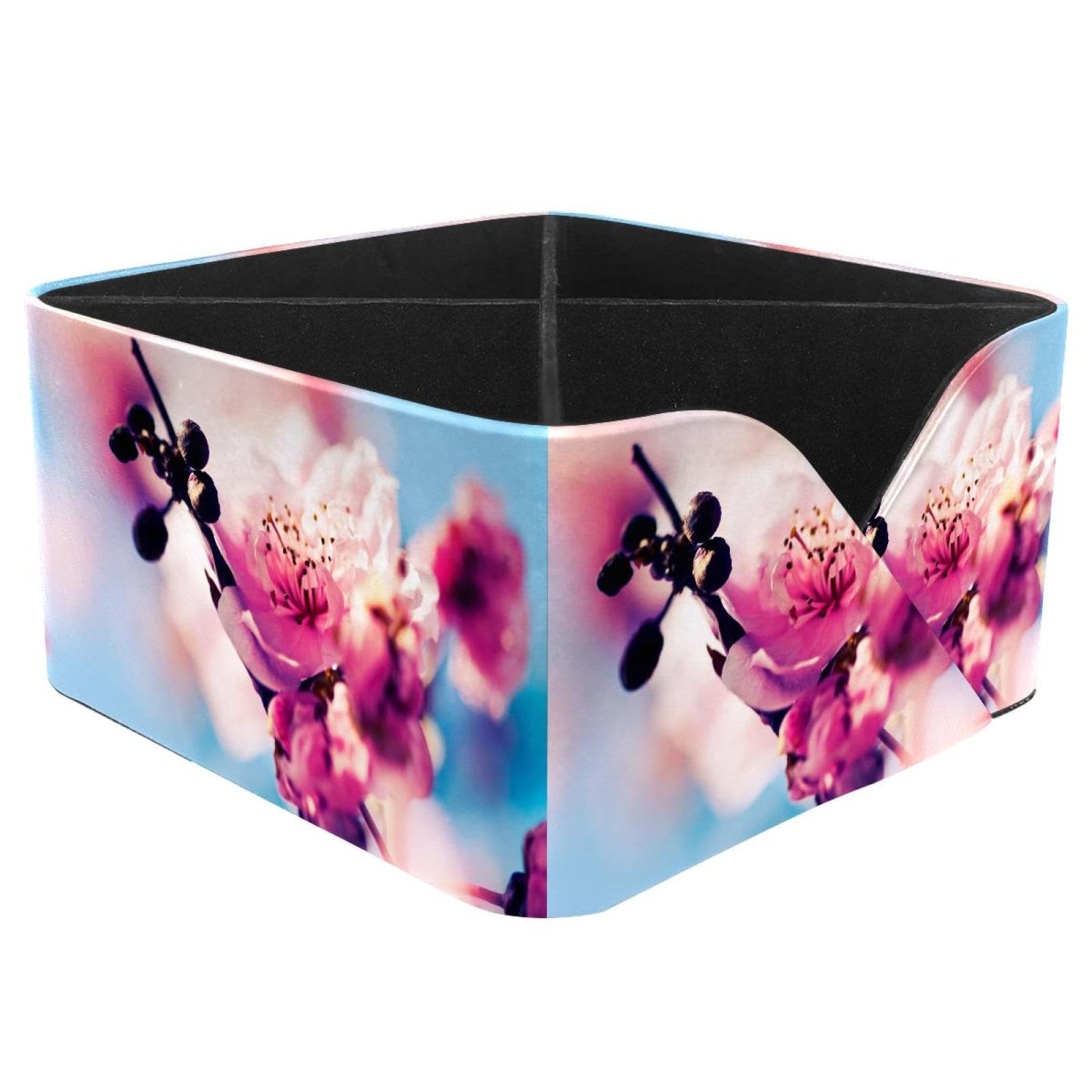 KengjuTesu Cherry Blossom Desktop Organizer Pen Holder, Rectangular Pencil Cup for Office, Study and Makeup Stations