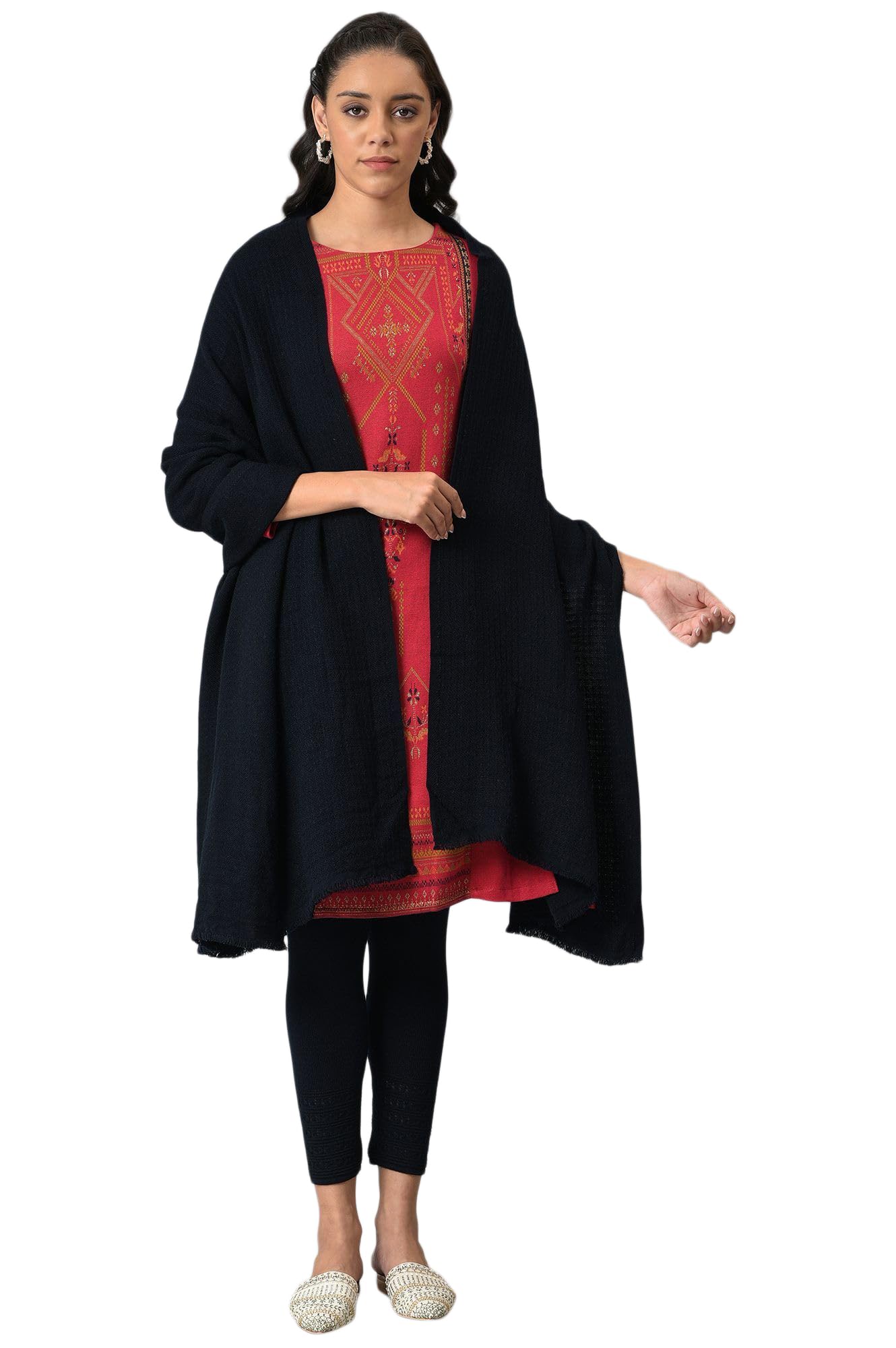 Dark Blue Solid Winter Shawl (Size: One Size)-24NOW81715-218421-image-29