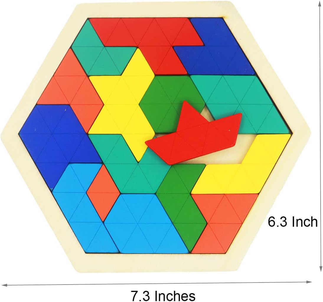 2 Pack Wooden Russian Block Puzzle + Hexagon Tangram Puzzles for Kids & Adults, Jigsaw Brain Teasers Toy 3D Game Geometry Shape Pattern Logic IQ STEM Educational Toys for Children : Toys & Games