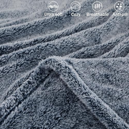 Image of Exclusivo Mezcla Plush Fuzzy Fleece Throw Blanket Extra Large, Super Soft, Fluffy and Warm Blankets for Couch, Bed, All Season (Mixed Navy Blue, 50x70 inches)