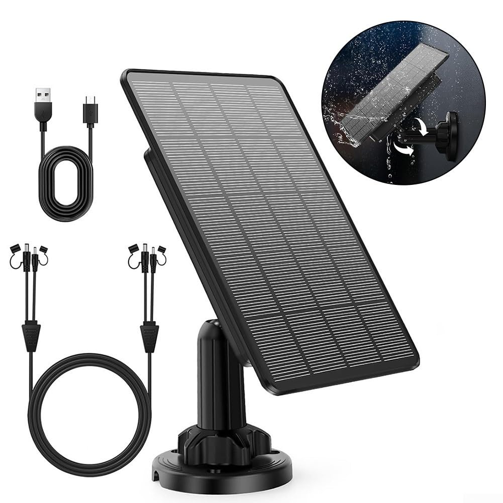 Pannello solare per fotocamere,Compatibile con doppia interfaccia 12V/1A 6V/2A,Batteria integrata da 5000 mAh IP66