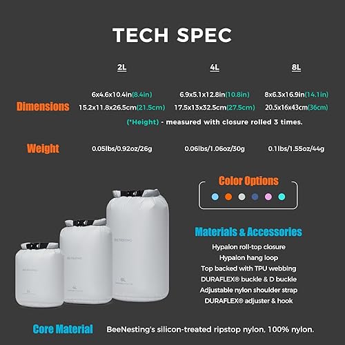 Miniatura 6 de Bee Nesting Juego de bolsas secas ultraligeras para mochileros, saco seco impermeable para camping, senderismo, motocicleta, saco de cosas ligeras,