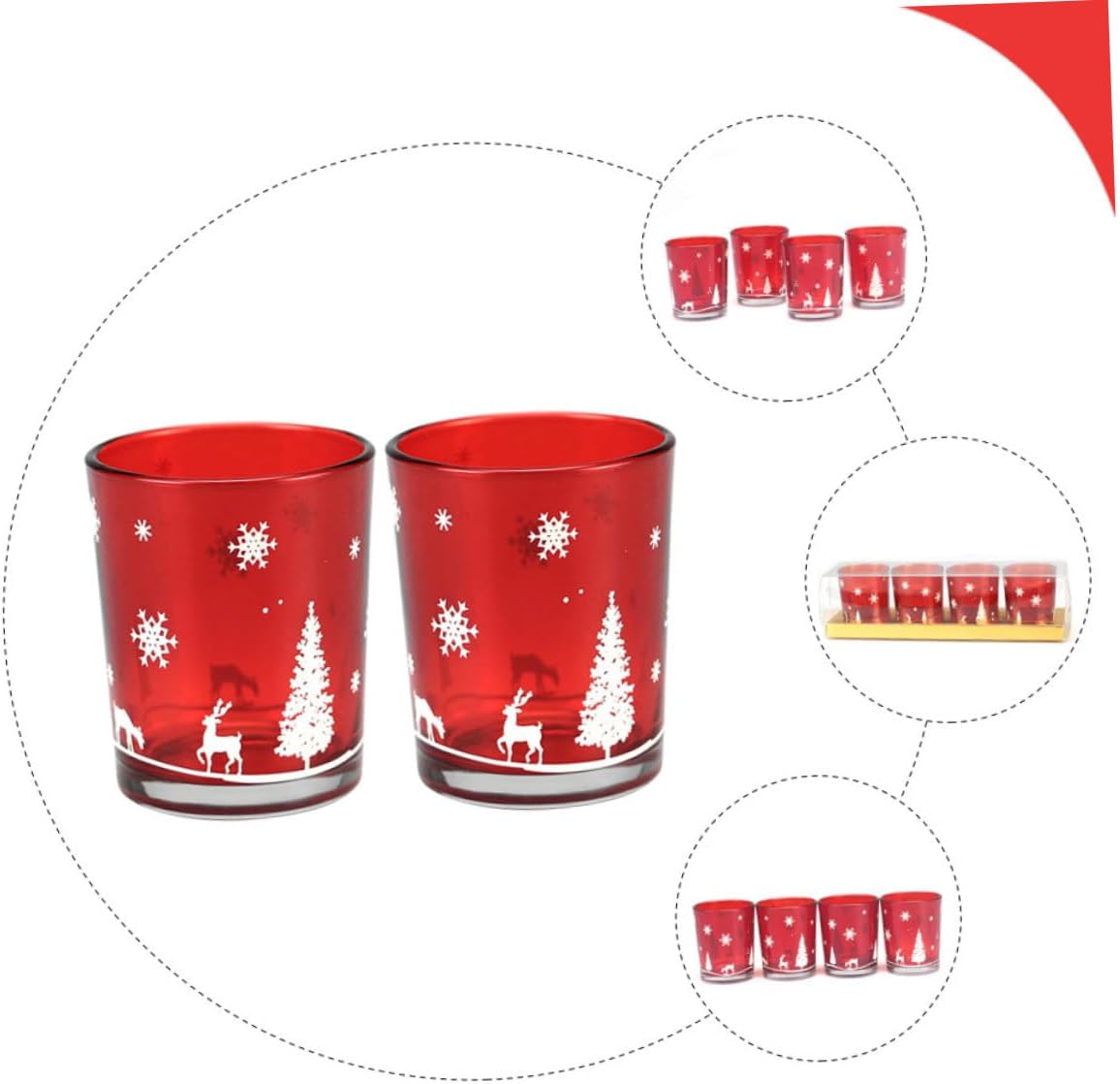 Cabilock 2pcs Red Glass Christmas Candle Holders Empty Tea Light Cups DIY Candle Containers Seasonal Home Decor Accessories for Holiday Table Centerpiece