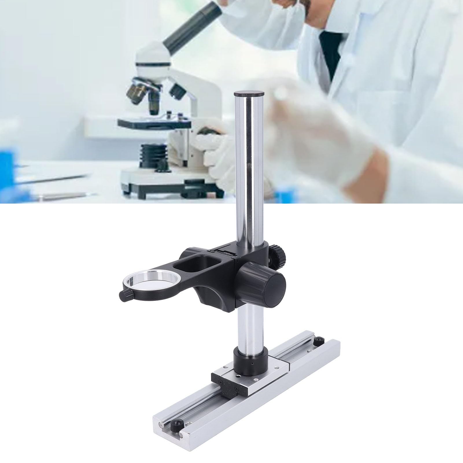 AUNMAS Uniwersalna Regulowana Podstawa Podstawa Stojak Mikroskopowy ze Stopu Aluminium o Wysokości 300 Mm do Prac Laboratoryjnych i Podpórki do Slajdów