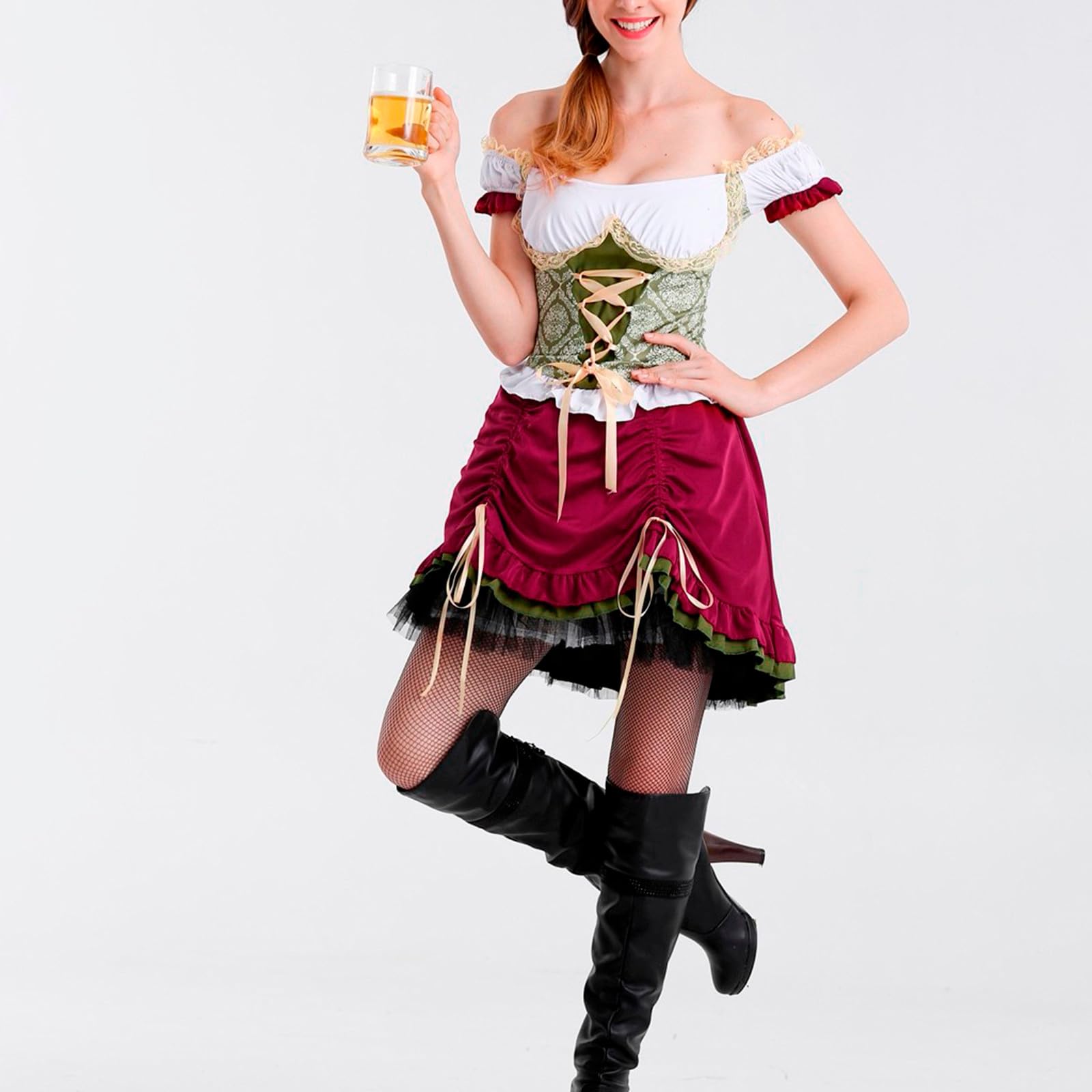 MaNMaNing Damen Trachtenkleid Spitze gotisch Cosplay Trachtenkleid Damen für Oktoberfest Bar Mottoparty Kleid