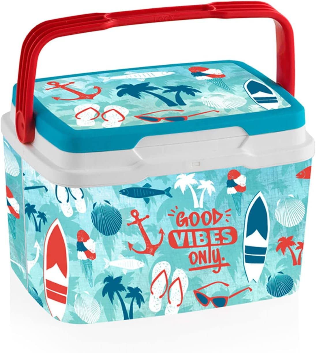 Mugar- Neveras de Playa con Estampado Veraniego con Asa y Cierre Hermético-Modelo Good Vibes- Neveras de 5 o 29 litros con Estampado Divertido