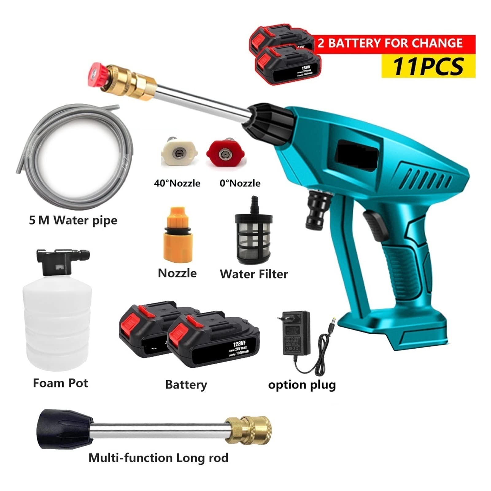 Pistola de espuma en aerosol profesional Limpiador De Alta Presión Inalámbrico De 30BAR, Pistola De Agua Pulverizada, Máquina De Limpieza De Agua A Presión For Lavado De Coches For Batería De 18V ( Co