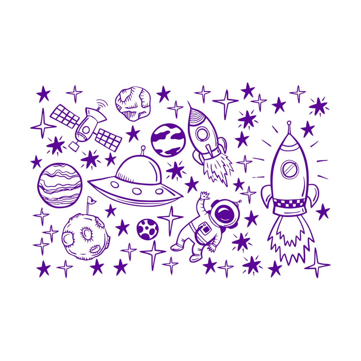 Rocket Ship Astronaut Creative Vinyl Wall Sticker for Boy Room Decoration Outer Space Wall Decal Kids Room Decoration Extra Large - 66x102cm