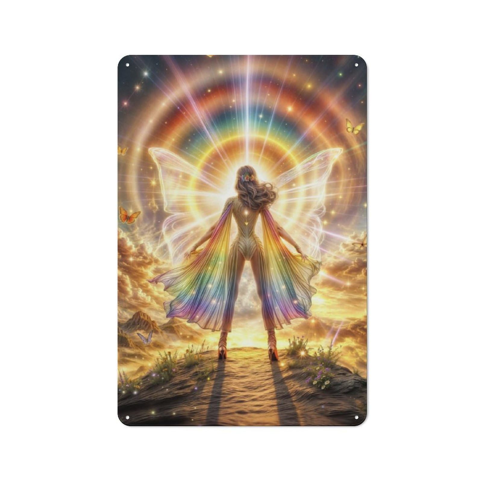 Junmoney Radiant Rainbow Goddess Vintage Tin Wall Plaque 30X20cm For Workshop Wall, A Decorative Christmas Gift For Makers And Diy Enthusiasts