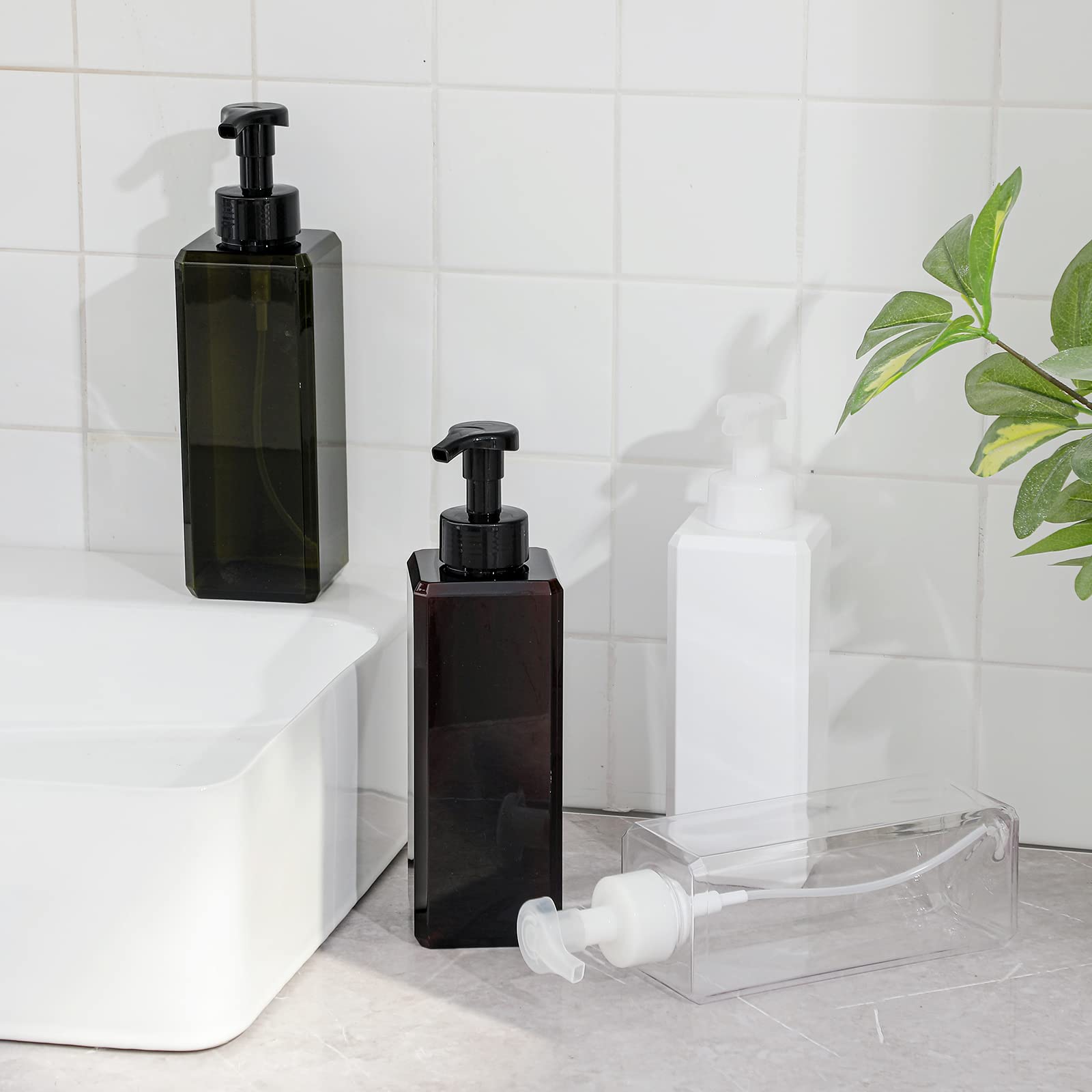 UUJOLY Dispensador de jabón espumoso, plástico, recargable, 1 L, para jabón líquido, champú, gel de baño (2 unidades), ámbar