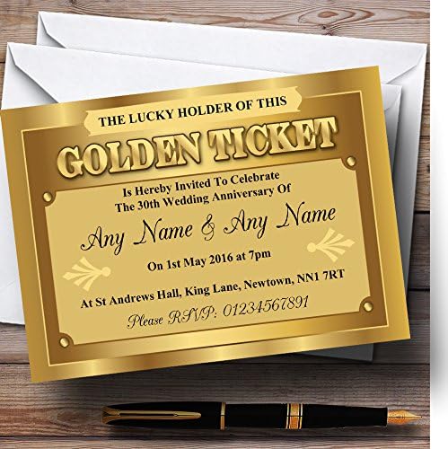 Golden Ticket Invitaciones personalizadas para fiestas de aniversario
