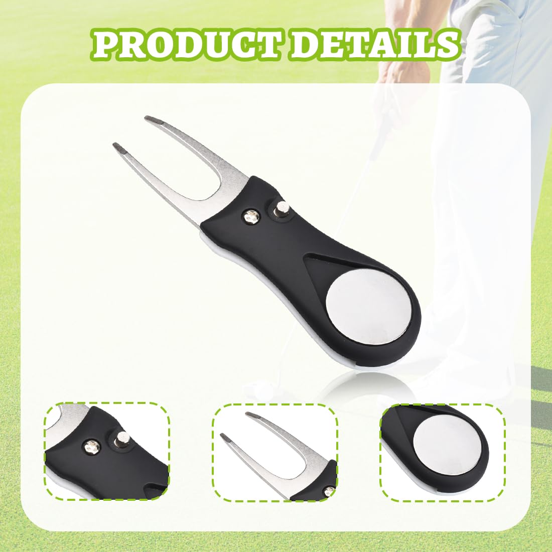 Golf Reparatur Pitchgabel,Edelstahl Golf Divot Multifunktion Tool avec Pop-up-Bouton et Ball Marker, Switchblade Golf Pitchgabel Accessoire de Golf Portable pour Club Golf Sports en Plein Air