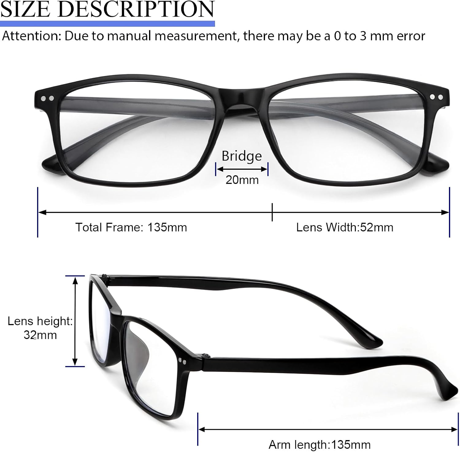 MMOWW Oversized Square Reading Glasses Fashion Cute Blue Light Blocking Computer Readers for Women 3 Pack - Image 4