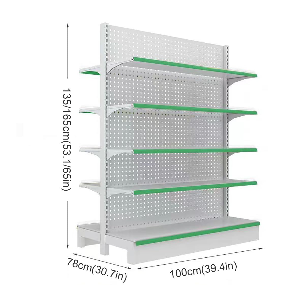 Generico Gondola espositiva a Doppia Faccia per supermercati, scaffale Organizer Regolabile per Snack, Soluzione di stoccaggio Alta 165 cm per esposizioni e Merchandising in Negozio.