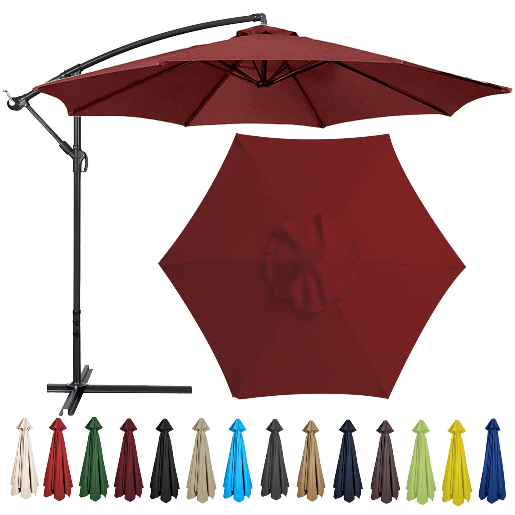 Replacement Parasol Canopy 200CM 2.7M 300CM + 6 Arms/8 Arms Replacement Parasol Fabric Cover For Garden Umbrella Waterproof Anti-ultraviolet Replacement Umbrella Cloth(Color:Burgundy,Size:6 ribs-2.7m( — image 1
