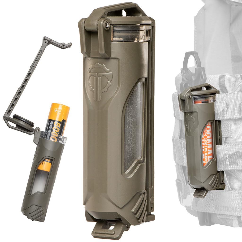 Thyrm CellVault-21 Akku-Aufbewahrungskoffer, wasserdicht, für 21700 Akkus für Taktische Premium-Taschenlampen (Olive Drab)