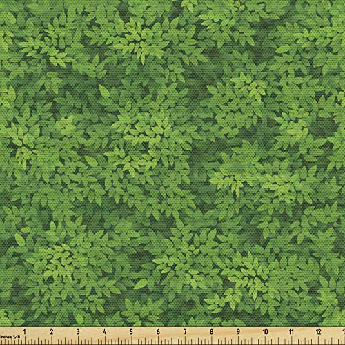 Ambesonne Botanical Fabric by The Yard, Overview Scene of Foliage Leafy Greenery Forest Items, Decorative Fabric for Upholstery and Home Accents, 1 Yard, Fern Green